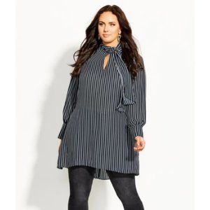 NWOT CITY CHIC Neck Tie/Pussy Bow Striped Tunic